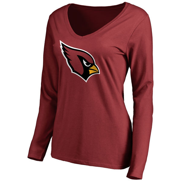 Arizona Cardinals Red Primary Team Logo Slim Fit V Neck Long Sleeve Women's T-Shirt