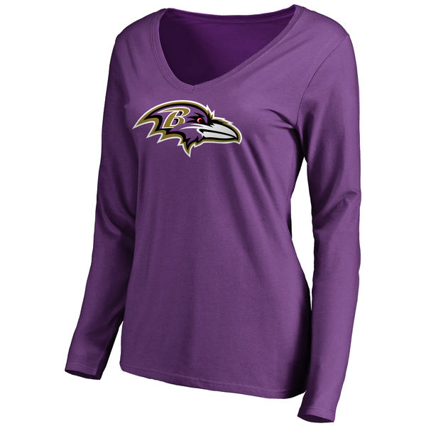 Baltimore Ravens Purple Primary Team Logo Slim Fit V Neck Long Sleeve Women's T-Shirt