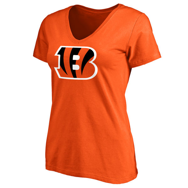 Cincinnati Bengals Orange Primary Team Logo Slim Fit V Neck Women's T-Shirt