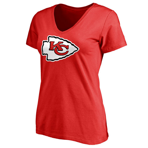 Kansas City Chiefs Red Primary Team Logo Slim Fit V Neck Women's T-Shirt