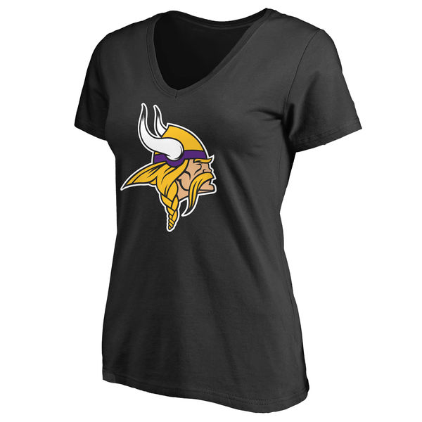 Minnesota Vikings Black Primary Team Logo Slim Fit V Neck Women's T-Shirt