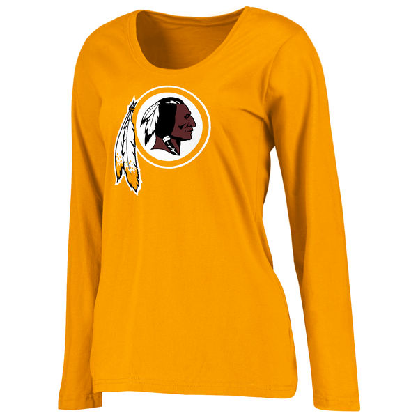 Washington Redskins Gold Primary Team Logo Slim Fit V Neck Long Sleeve Women's T-Shirt
