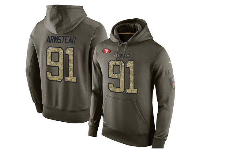 Nike 49ers 91 Arik Armstead Olive Green Salute To Service Pullover Hoodie