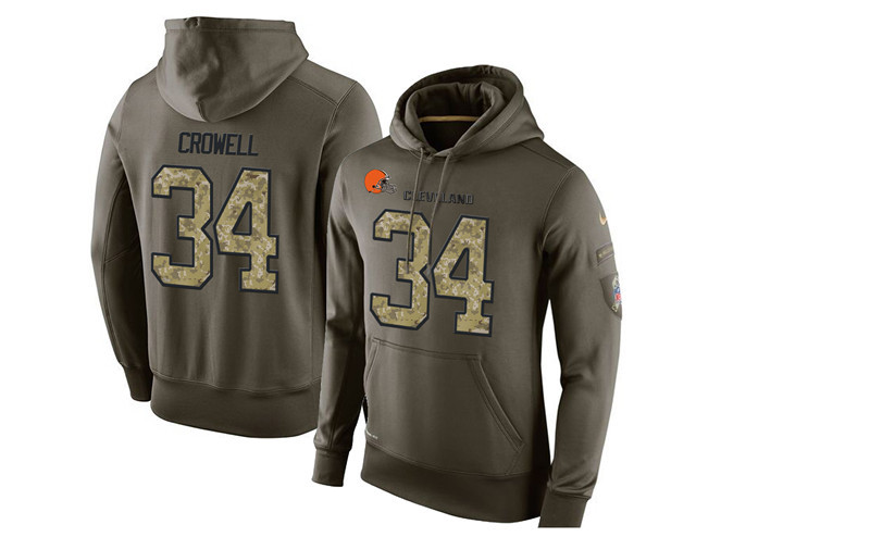Nike Browns 34 Isaiah Crowell Olive Green Salute To Service Pullover Hoodie