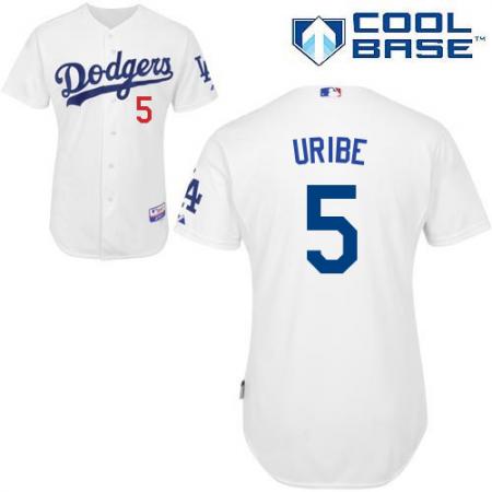 Dodgers 5 Juan Uribe White Cool Base Jersey