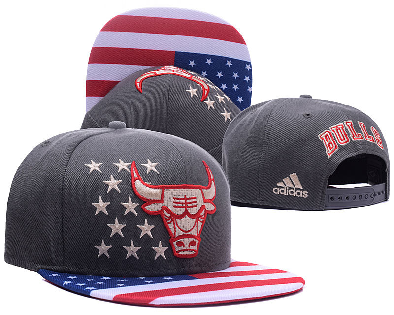 Bulls Team Logo USA Flag Grey Adjustable Hat GS