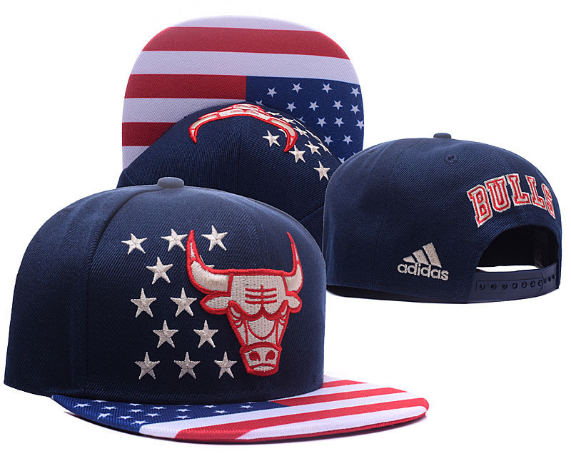 Bulls Team Logo USA Flag Navy Adjustable Hat GS