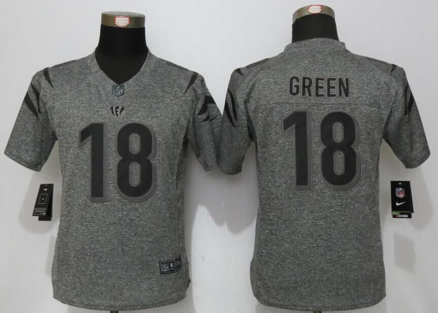 Nike Bengals 18 A.J. Green Gray Gridiron Gray Women Limited Jersey