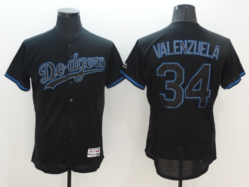 Dodgers 34 Fernando Valenzuela Black Fashion Flexbase Jersey