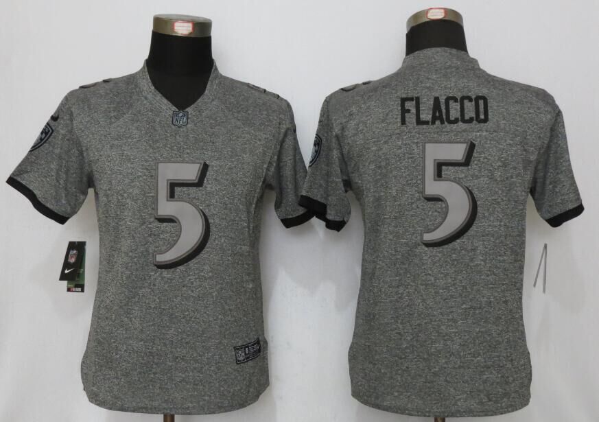 Nike Ravens 5 Joe Flacco Gray Gridiron Gray Women Limited Jersey