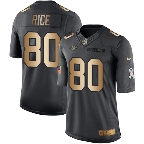 Nike 49ers 80 Jerry Rice Anthracite Gold Salute to Service Limited Jersey