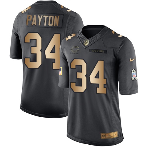 Nike Bears 34 Walter Payton Anthracite Gold Salute to Service Limited Jersey