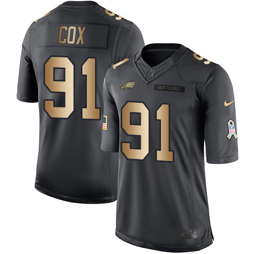 Nike Eagles 91 Fletcher Cox Anthracite Gold Salute to Service Limited Jersey