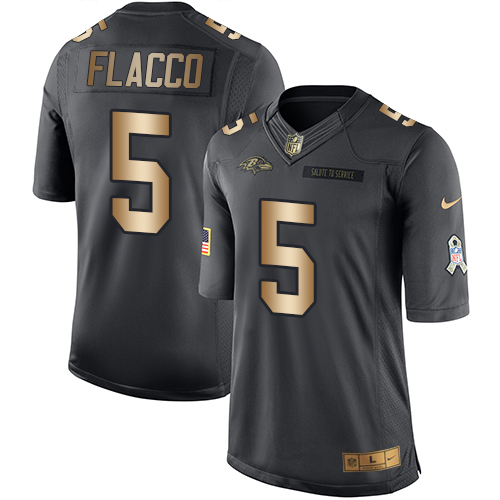 Nike Ravens 5 Joe Flacco Anthracite Gold Salute to Service Limited Jersey