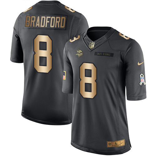 Nike Vikings 8 Sam Bradford Anthracite Gold Salute to Service Limited Jersey