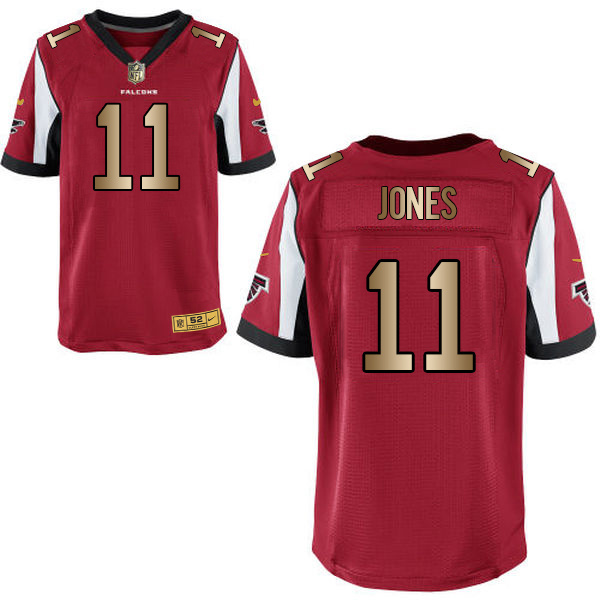 Nike Falcons 11 Julio Jones Red Gold Elite Jersey