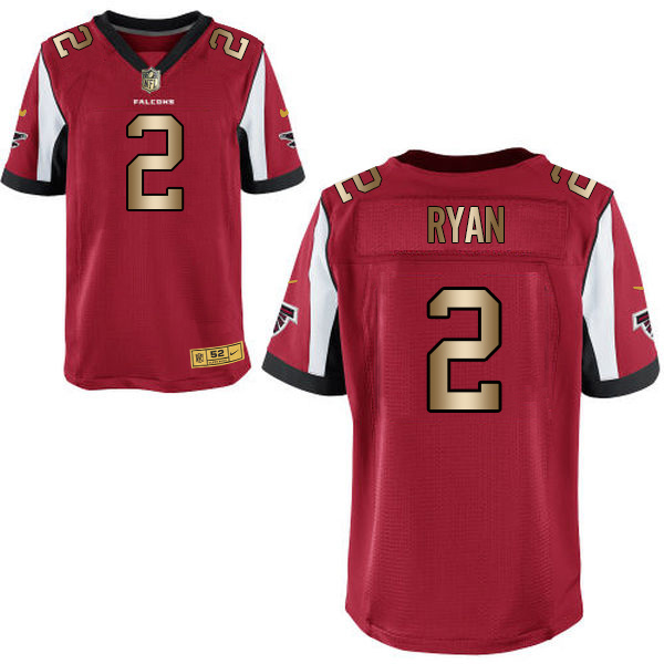 Nike Falcons 2 Matt Ryan Red Gold Elite Jersey