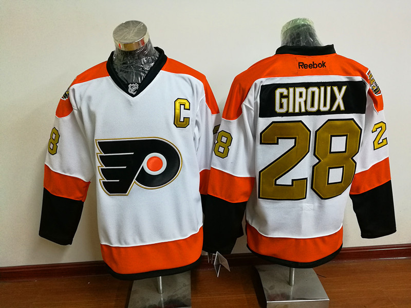 Flyers 28 Claude Giroux White With 50th Anniversary Patch Reebok Jersey
