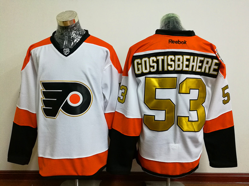 Flyers 53 Shayne Gostisbehere White With 50th Anniversary Patch Reebok Jersey