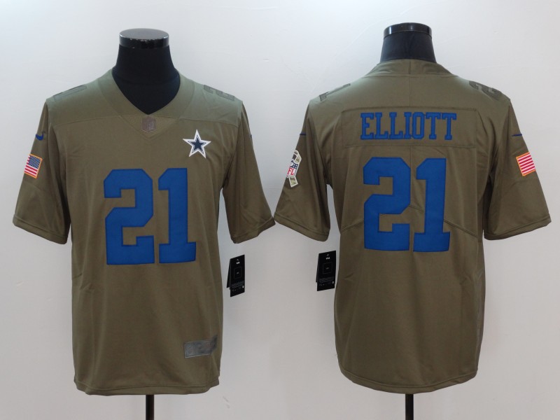 Nike Cowboys 21 Ezekiel Elliott Olive Salute To Service Limited Jersey