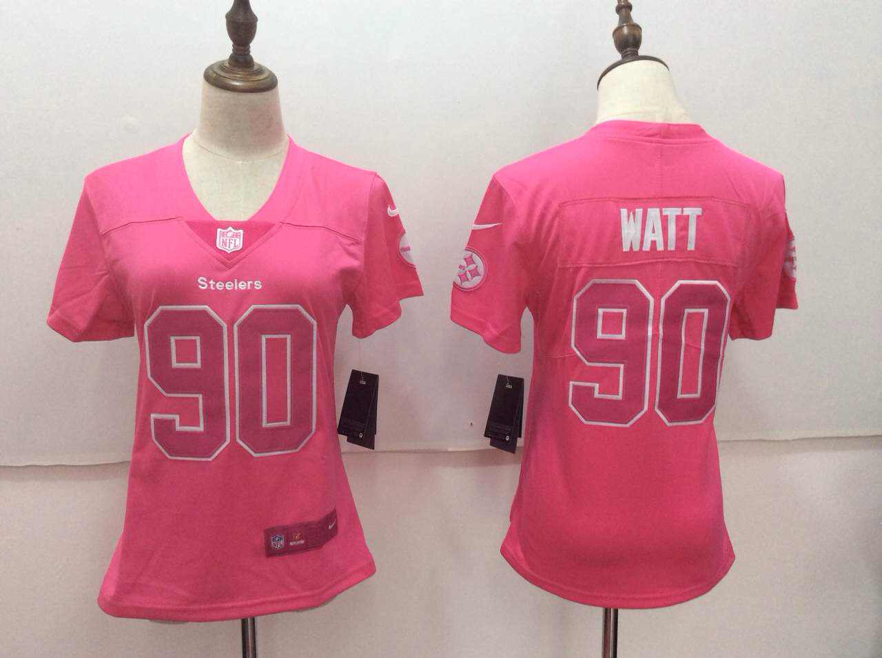 Nike Steelers 90 T.J. Watt Pink Women Vapor Untouchable Player Limited Jersey