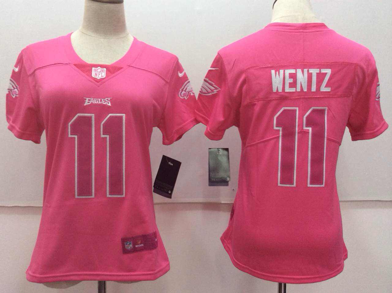 Nike Eagles 11 Carson Wentz Pink Women Vapor Untouchable Player Limited Jersey