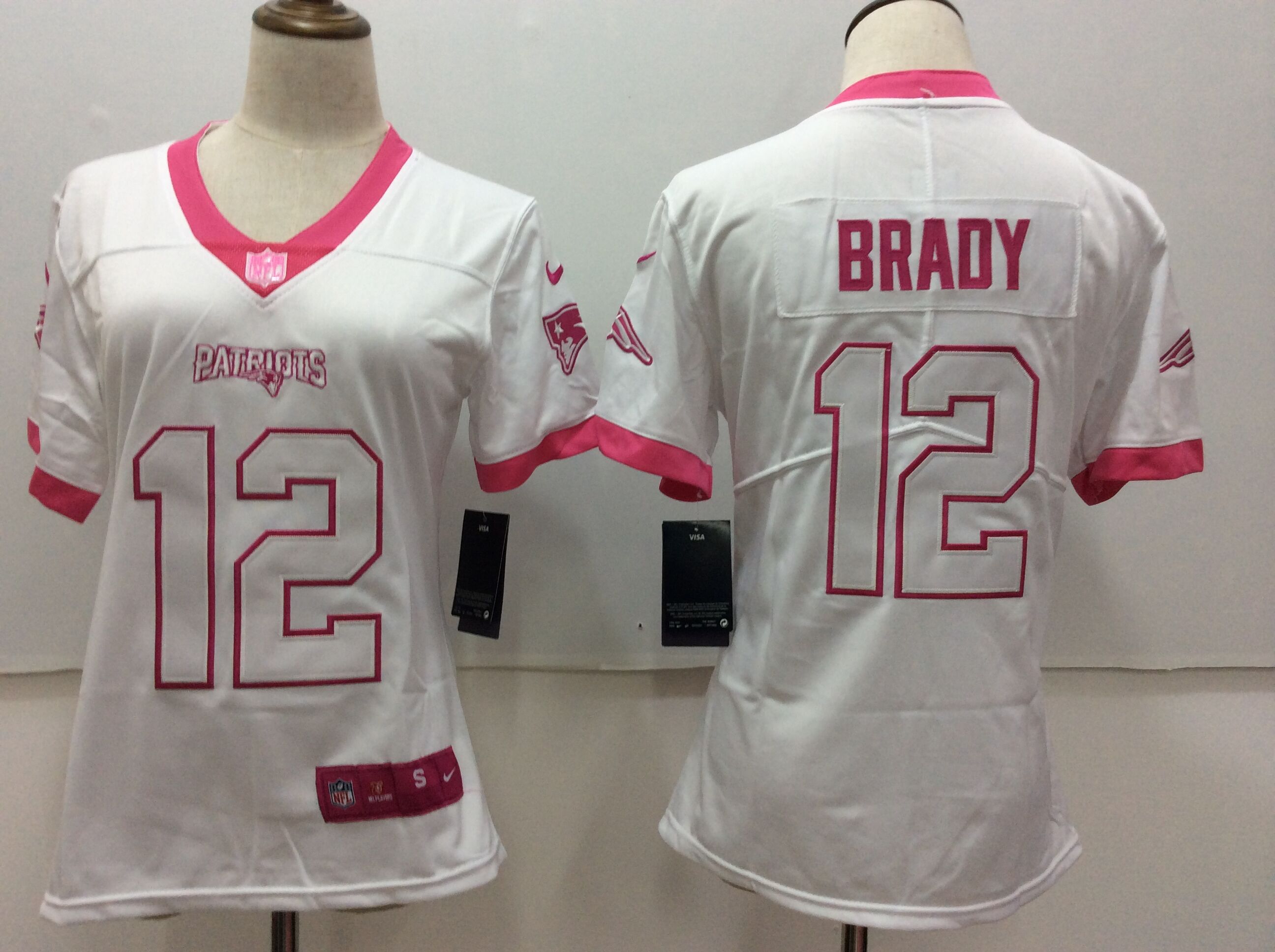 Nike Patriots 12 Tom Brady White Pink Women Vapor Untouchable Player Limited Jersey
