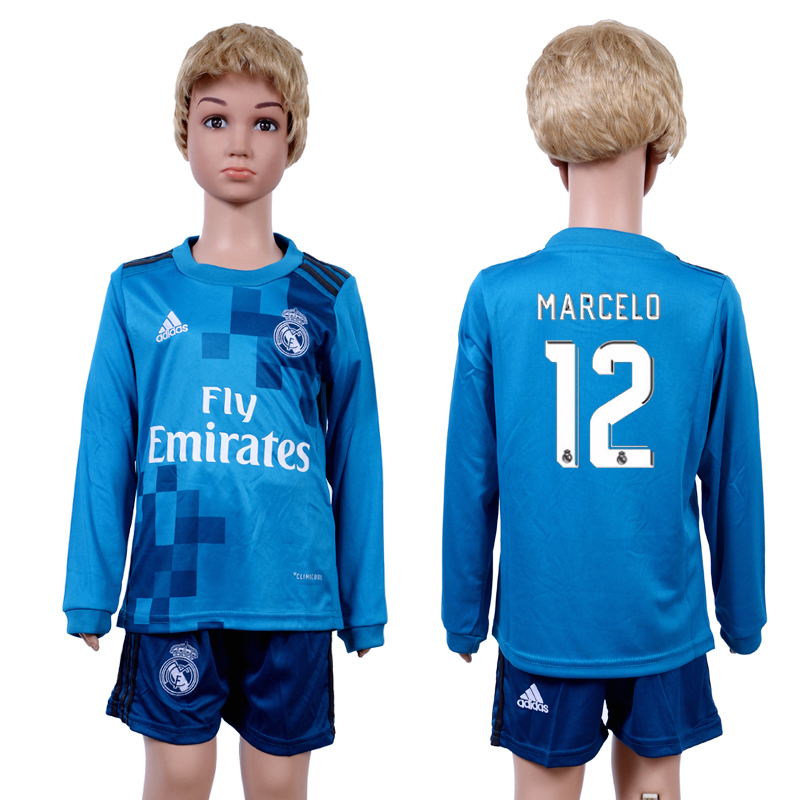 2017-18 Real Madrid 12 MARCELO Third Away Youth Long Sleeve Soccer Jersey