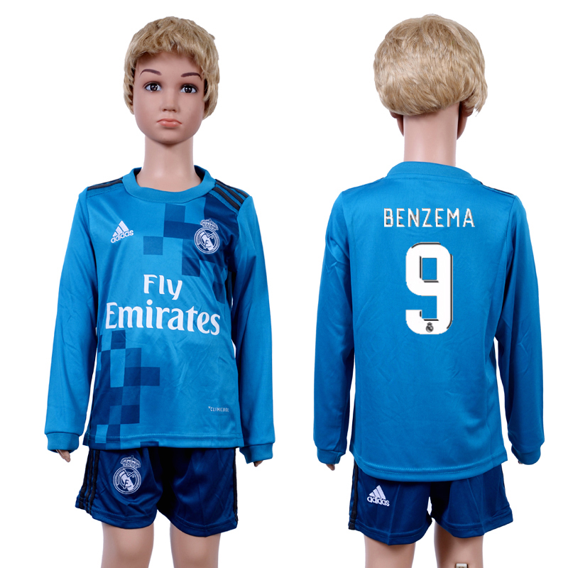 2017-18 Real Madrid 9 BENZEMA Third Away Youth Long Sleeve Soccer Jersey