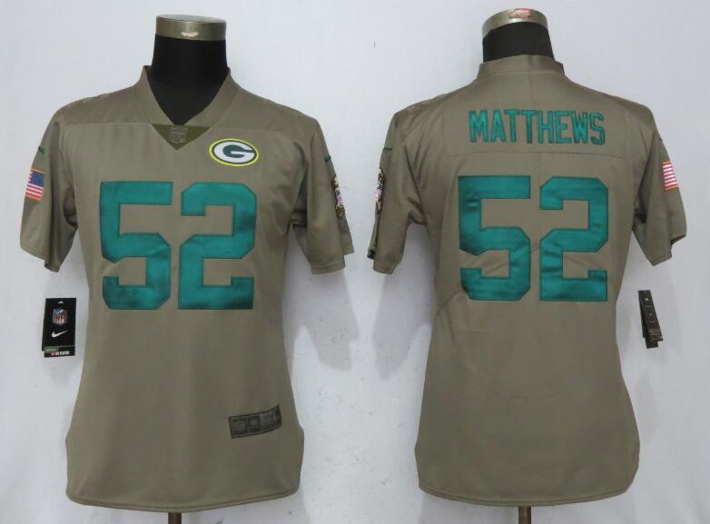 Nike Packers 52 Clay Matthews Olive Women Salute To Service Limited Jersey