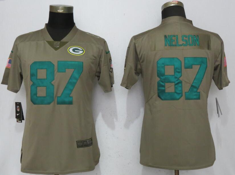 Nike Packers 87 Jordy Nelson Olive Women Salute To Service Limited Jersey