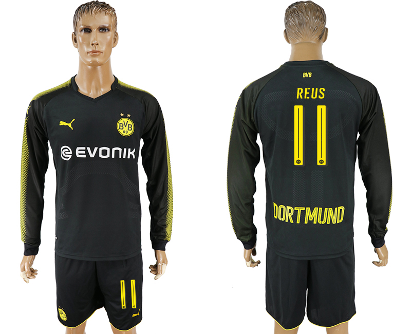 2017-18 Dortmund 11 REUS Away Long Sleeve Soccer Jersey
