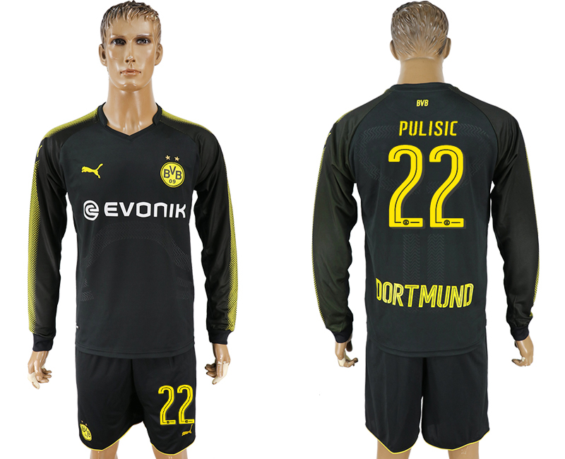 2017-18 Dortmund 22 PULISIC Away Long Sleeve Soccer Jersey
