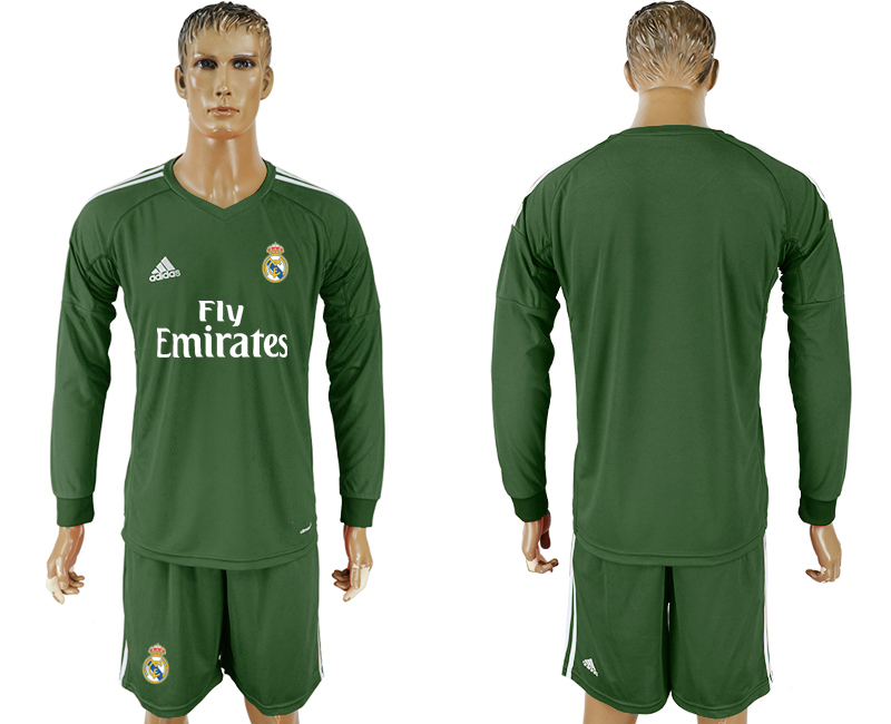 2017-18 Real Madrid Military Green Long Sleeve Goalkeeper Soccer Jersey
