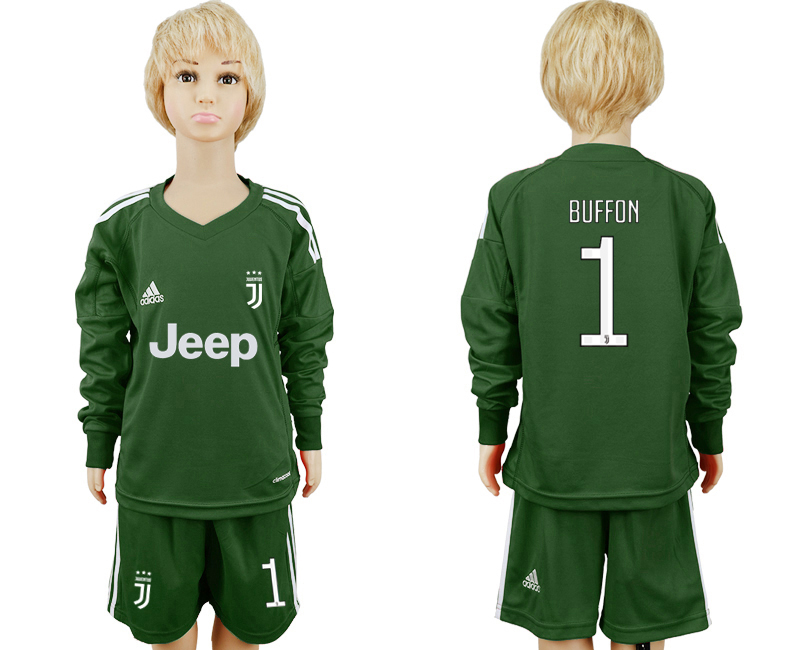 2017-18 Juventus 1 BUFFON Military Green Youth Goalkeeper Soccer Jersey