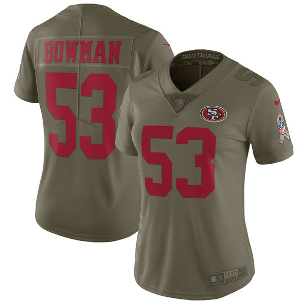 Nike 49ers 53 NaVorro Bowman Women Olive Salute To Service Limited Jersey