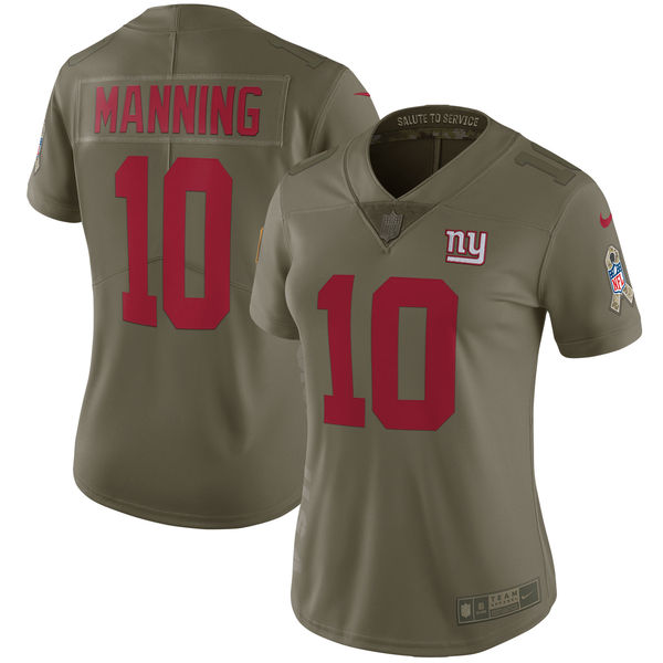Nike Giants 10 Eli Manning Women Olive Salute To Service Limited Jersey
