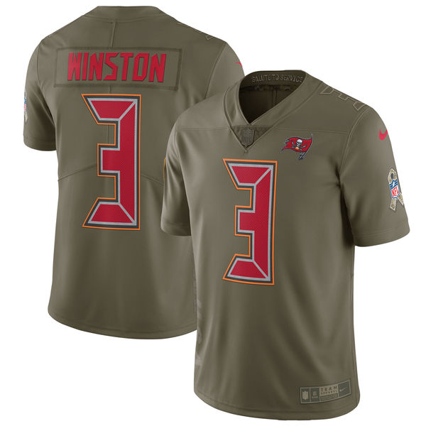 Nike Buccaneers 3 Jameis Winston Youth Olive Salute To Service Limited Jersey
