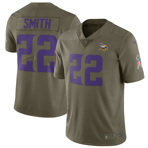 Nike Vikings 22 Harrison Smith Youth Olive Salute To Service Limited Jersey