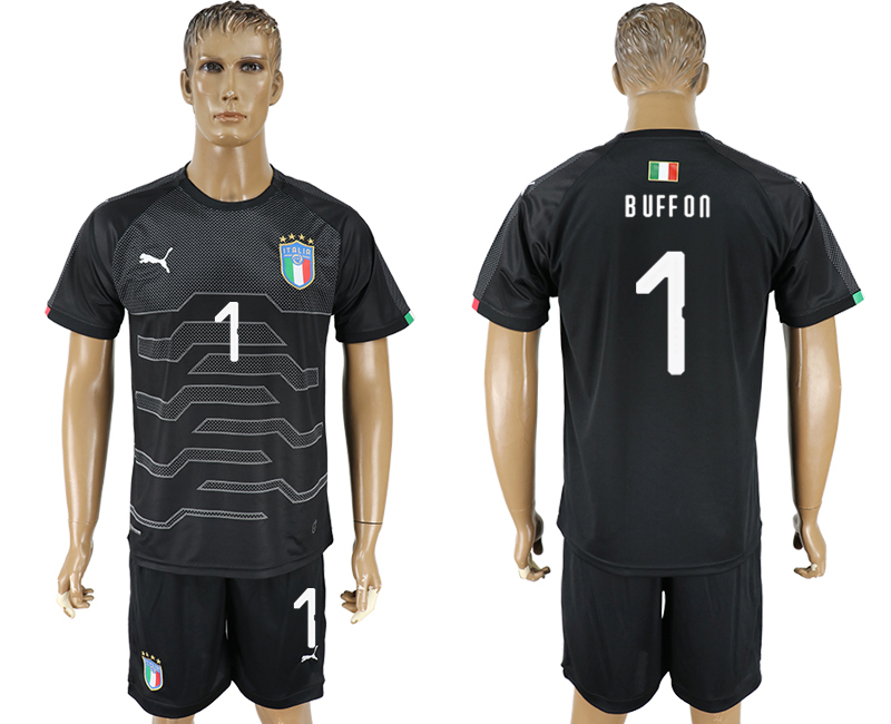 2017-18 Italy 1 BUFFON Black Goalkeeper Long Sleeve Soccer Jersey