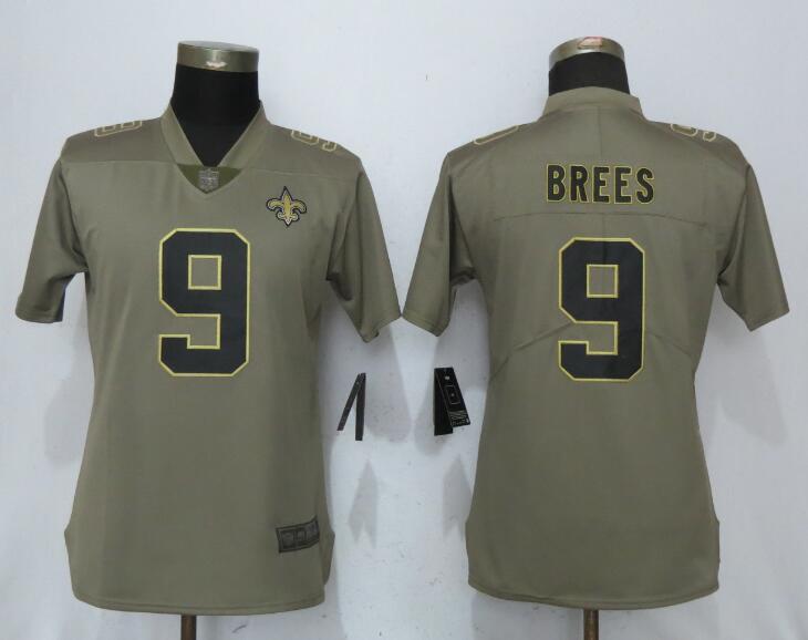 Nike Saints 9 Drew Brees Olive Women Salute To Service Limited Jersey