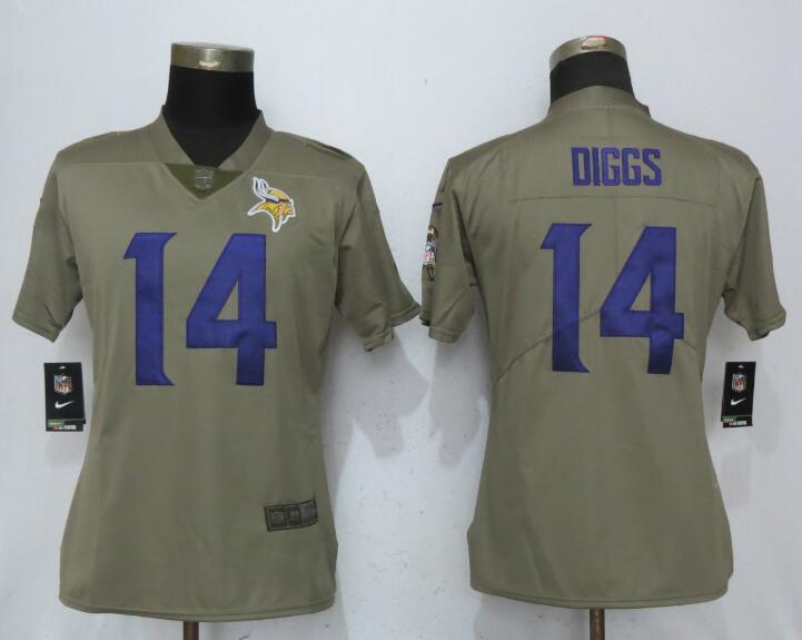 Nike Vikings 14 Stefon Diggs Olive Women Salute To Service Limited Jersey