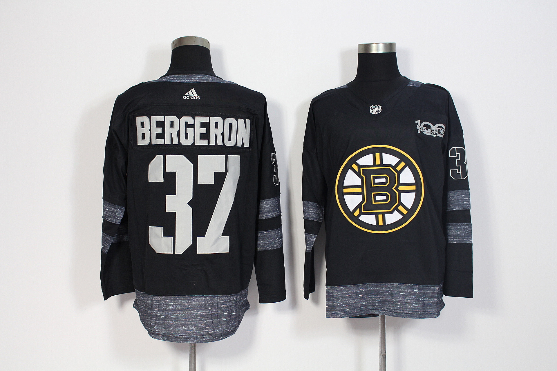 Bruins 37 Patrice Bergeron Black 1917-2017 100th Anniversary Adidas Jersey