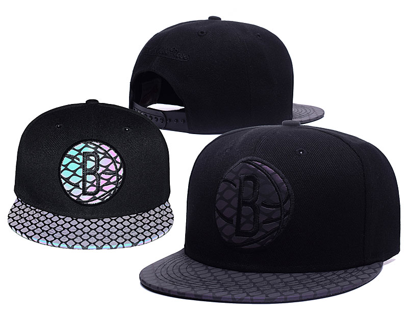Brooklyn Nets Team Logo Reflective Black Snapback Adjustable Hat GS