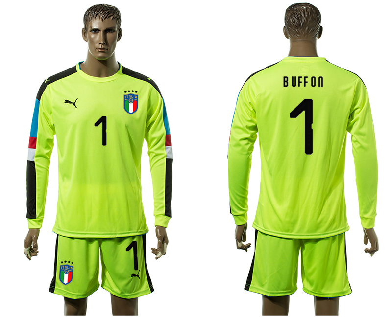 2017-18 Italy 1 BUFFON Fluorescent Green Long Sleeve Goalkeeper Soccer Jersey