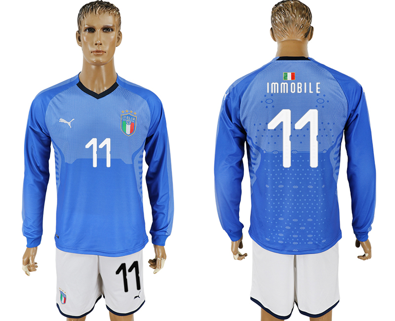 2017-18 Italy 11 IMMOBILE Home Long Sleeve Soccer Jersey