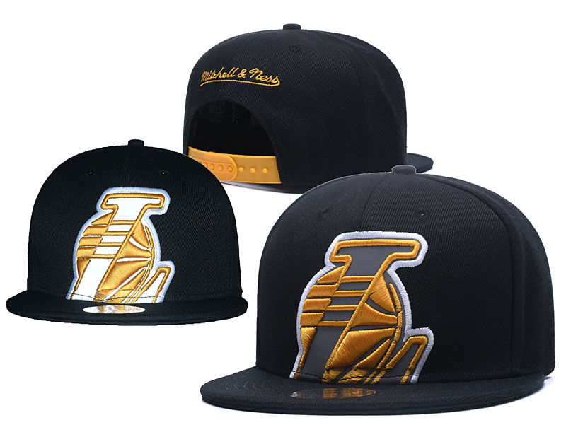 Lakers Big Logo Black Reflective Snapback Adjustable Hat GS