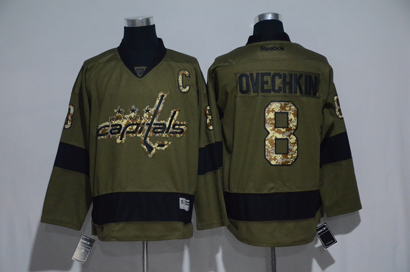 Capitals 8 Alexander Ovechkin Olive Green Salute to Service Reebok Jersey