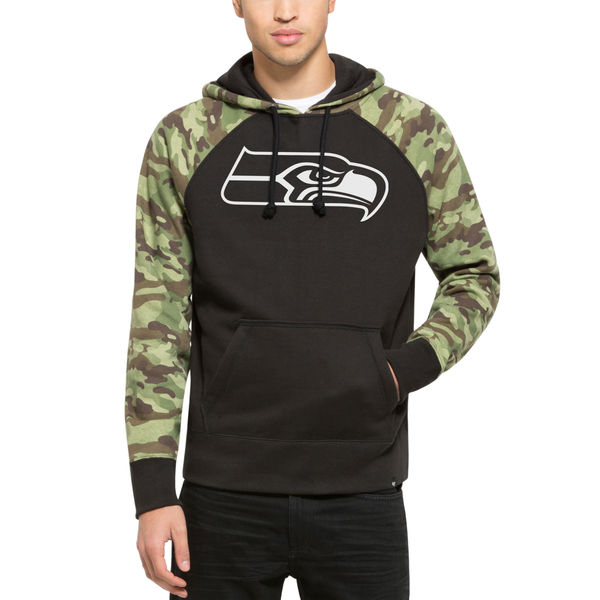 Seattle Seahawks Fresh Logo Black With Camo Men's Pullover Hoodie
