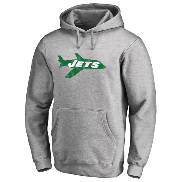 Men's New York Jets Pro Line Gray Throwback Logo Pullover Hoodie